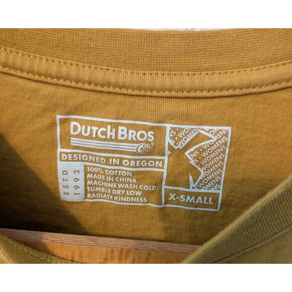 Dutch Bros Coffee Shirt Men's Size Extra Small Yellow 1992 Graphic (692) - Picture 4 of 4